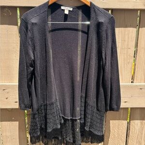 Black Open Cardigan with Lace Sz L